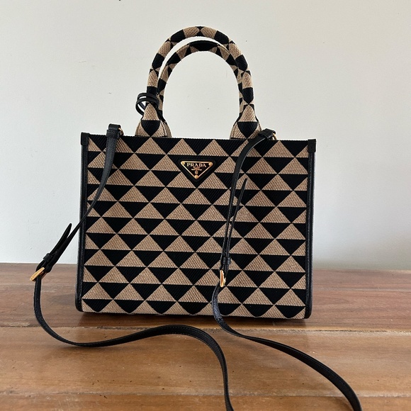 PRADA SYMBOLE HANDBAG GEOMETRIC CANVAS - Picture 1 of 16